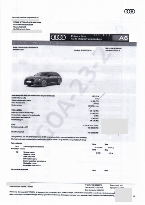 Oryginalny skan finalnej konfiguracji Porsche Poznań